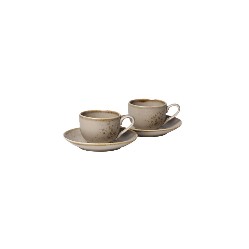 Set 2 cani si 2 farfurii pentru cafea Brown Stoneware Vivo Vivo by