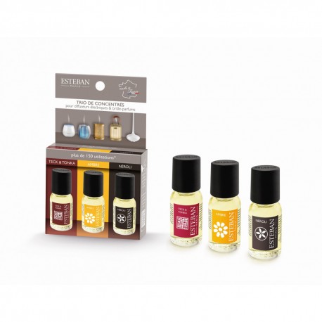 Set 3 esente ulei Esteban Paris, Teak & Tonka, Ambre, Néroli, 15 ml, KIT-027