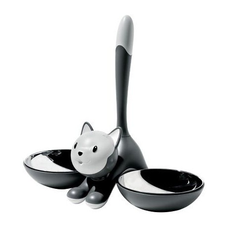 Castron dublu pentru hrana animale Alessi Tigrito, Inox, 550 ml, Negru - AMMI09 G, 923021